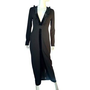 Cefian old money  vtg revival maxi velvet and ruffle trim slit front low dress M